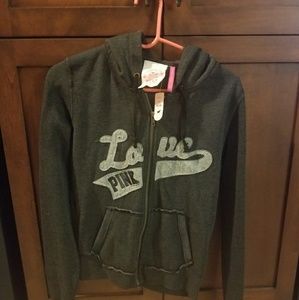 Pink Vintage Dark Grey/Black Embroidered Hoodie